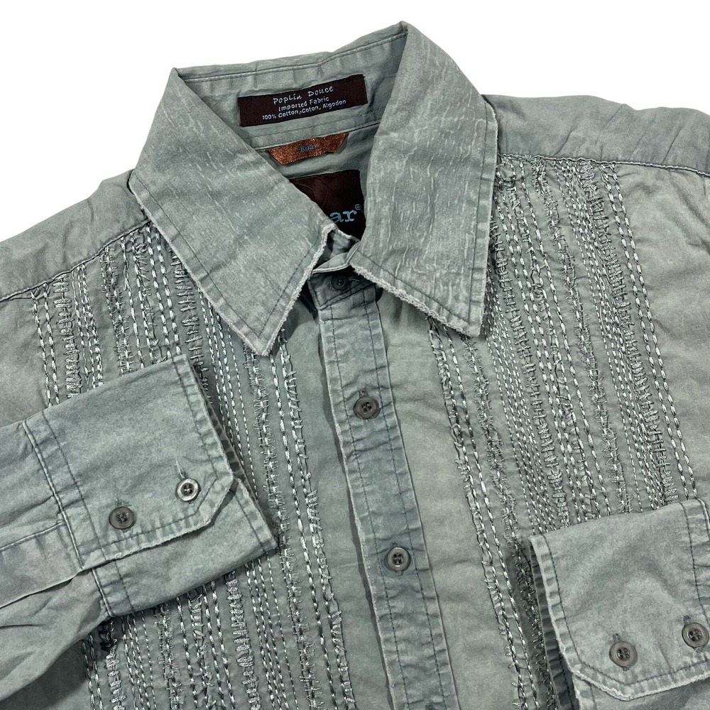 Roar Button Down Shirt Mens M Gray Embroidered Poplin Douce Western *Flaw